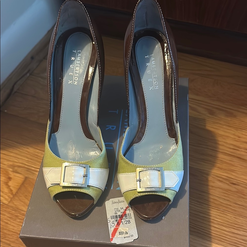 Women's Green and White Peep Toe Heels